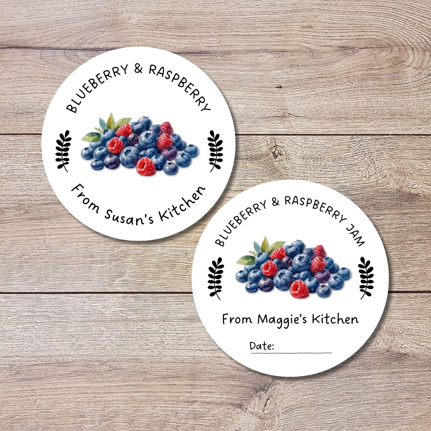 Personalized Blueberry Raspberry Jam Jelly Stickers, Custom Homemade Fruit Canning with Date Line Labels