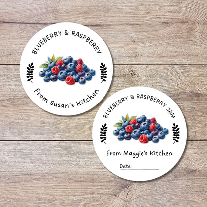 Personalized Blueberry Raspberry Jam Jelly Stickers, Custom Homemade Fruit Canning with Date Line Labels