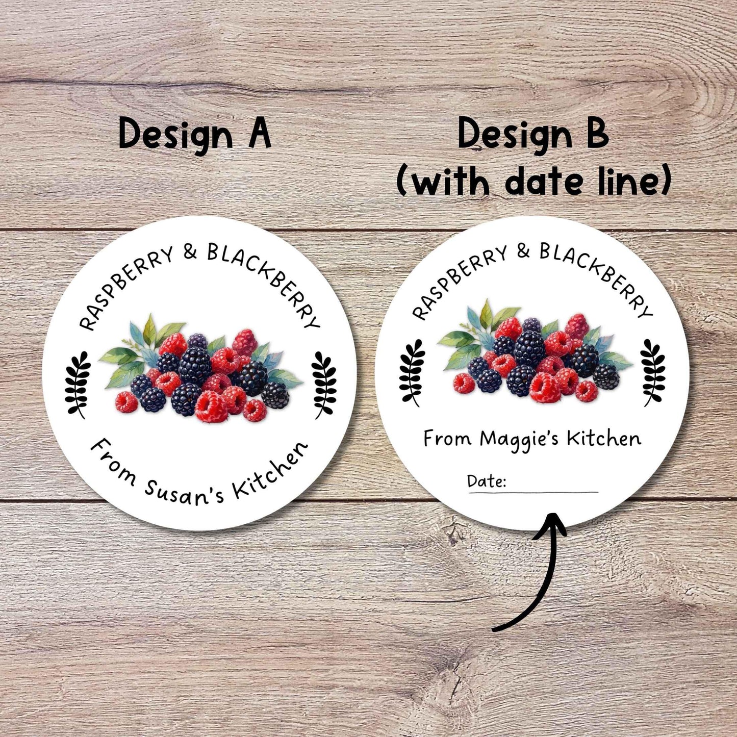 Personalized Raspberry Blackberry Jam Jelly Stickers, Custom Homemade Fruit Canning with Date Line Labels