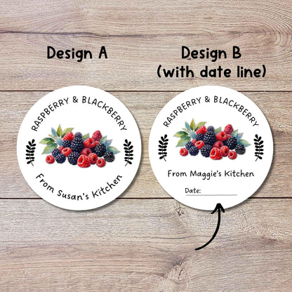 Personalized Raspberry Blackberry Jam Jelly Stickers, Custom Homemade Fruit Canning with Date Line Labels