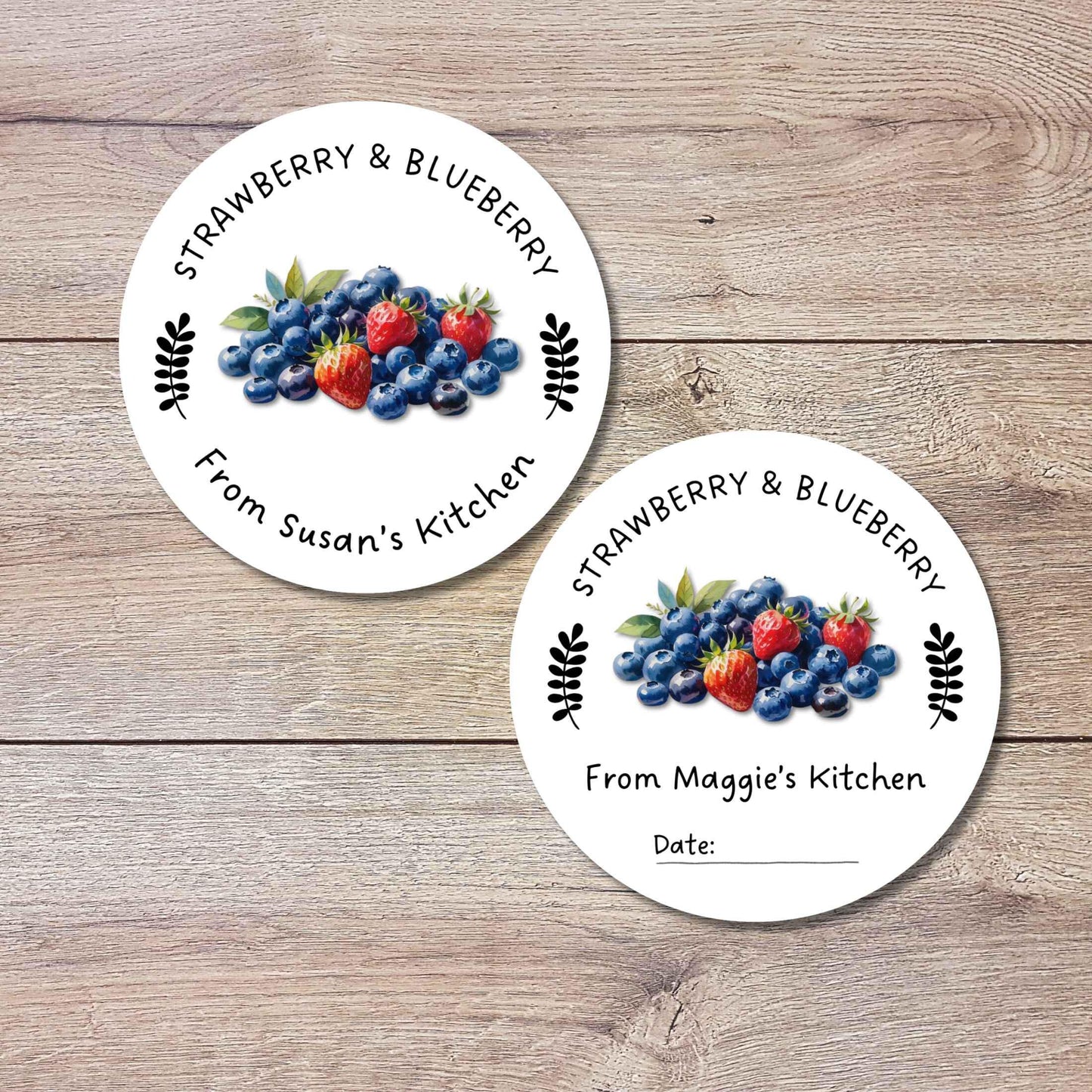 Personalized Strawberry Blueberry Jam Jelly Stickers, Custom Homemade Fruit Canning with Date Line Labels