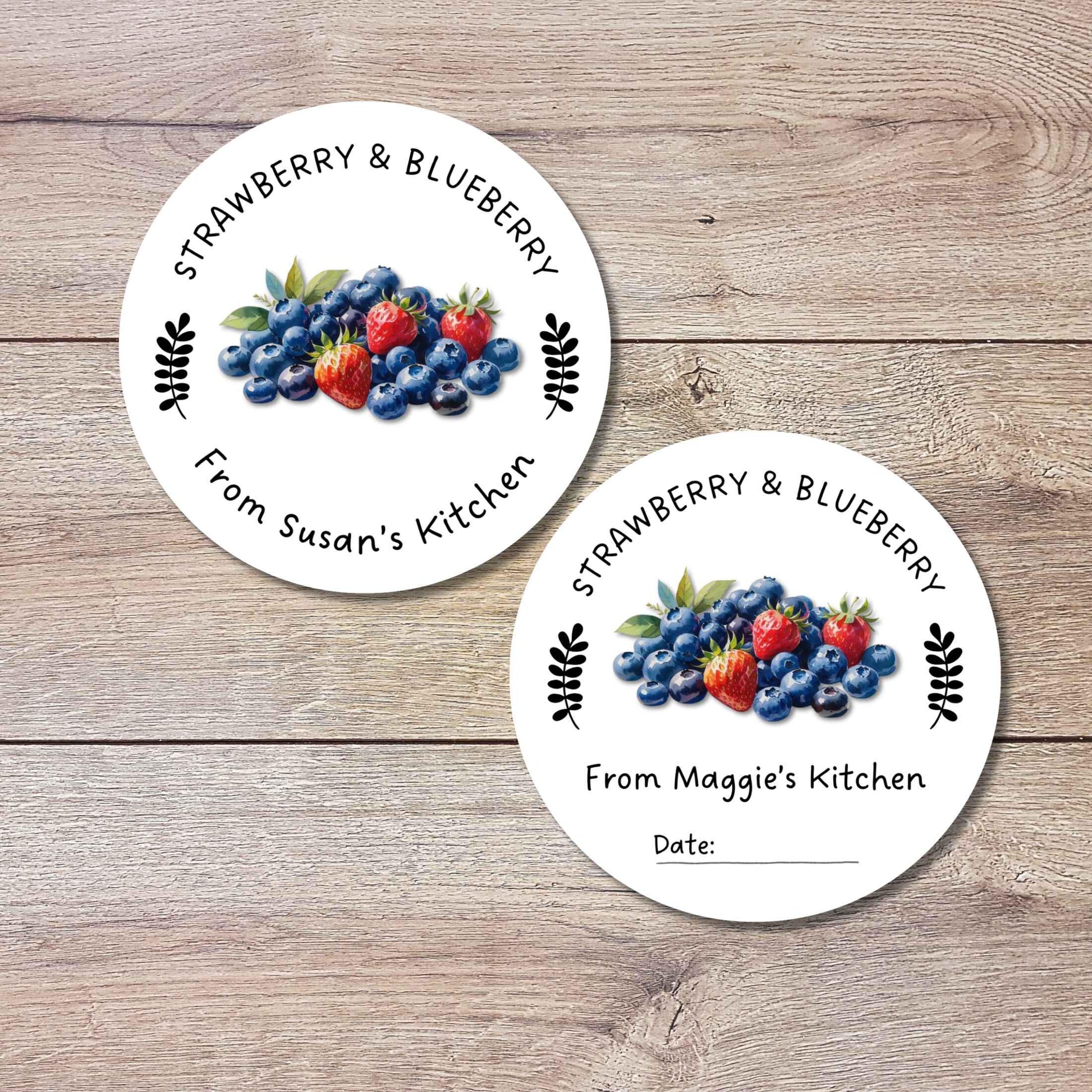 Personalized Strawberry Blueberry Jam Jelly Stickers, Custom Homemade Fruit Canning with Date Line Labels