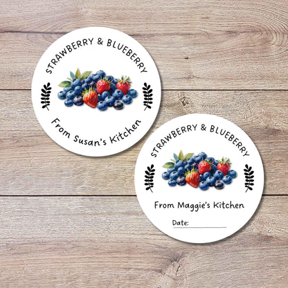 Personalized Strawberry Blueberry Jam Jelly Stickers, Custom Homemade Fruit Canning with Date Line Labels
