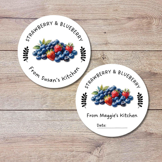 Personalized Strawberry Blueberry Jam Jelly Stickers, Custom Homemade Fruit Canning with Date Line Labels