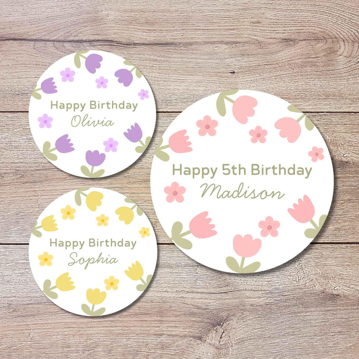 Personalized Tulip Flower Birthday Stickers, Custom Floral Any Events Thank You Party Favor Labels