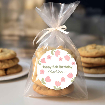 Personalized Tulip Flower Birthday Stickers, Custom Floral Any Events Thank You Party Favor Labels