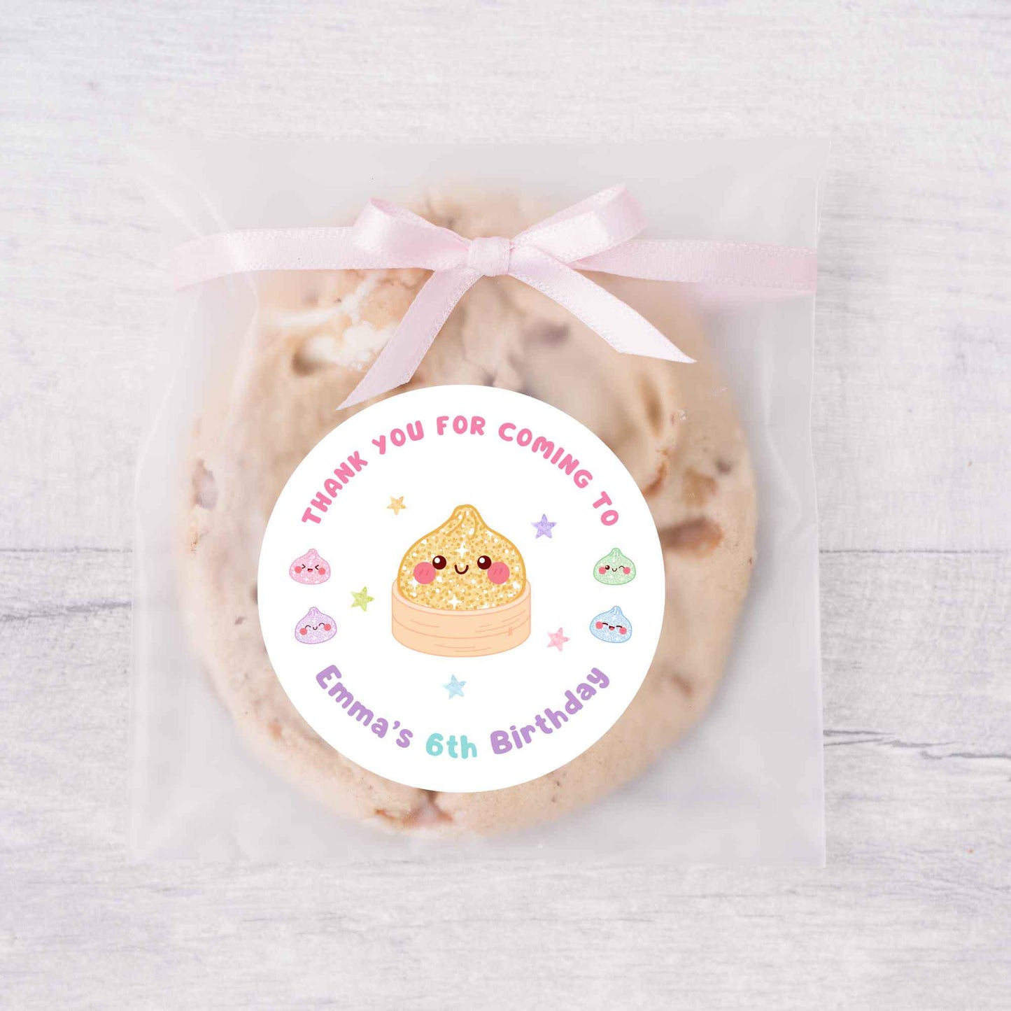 Personalized Glitter Dumpling Squishy Birthday Stickers, Custom Thank You for Coming Party Favor Labels
