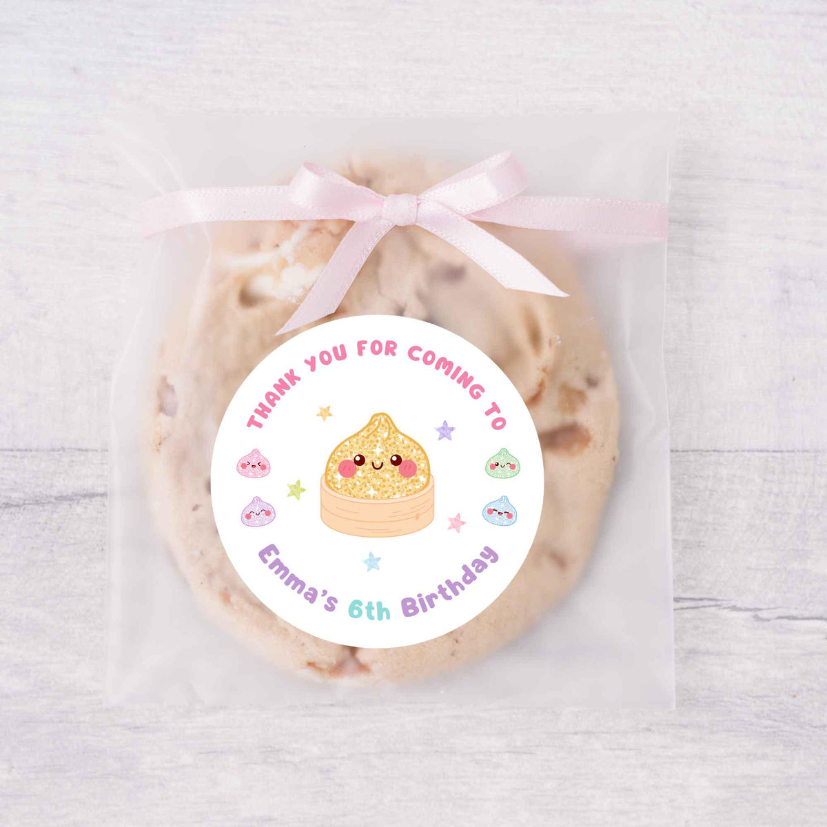 Personalized Glitter Dumpling Squishy Birthday Stickers, Custom Thank You for Coming Party Favor Labels