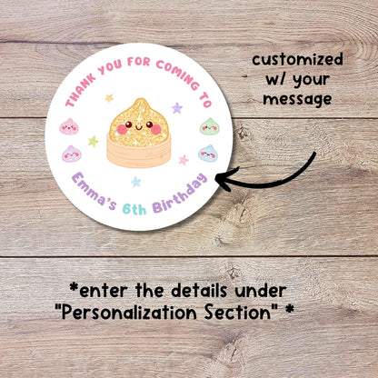 Personalized Glitter Dumpling Squishy Birthday Stickers, Custom Thank You for Coming Party Favor Labels