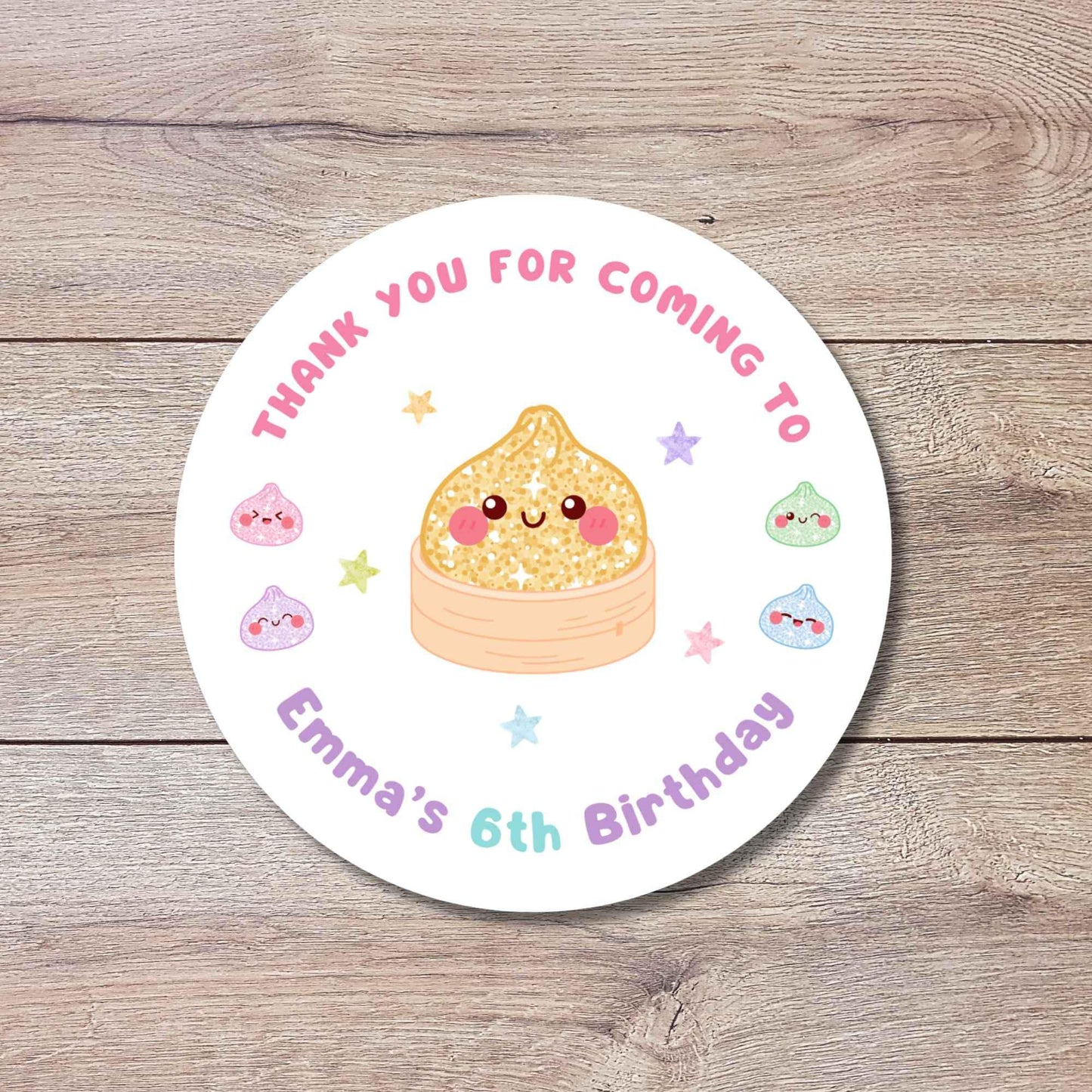 Personalized Glitter Dumpling Squishy Birthday Stickers, Custom Thank You for Coming Party Favor Labels