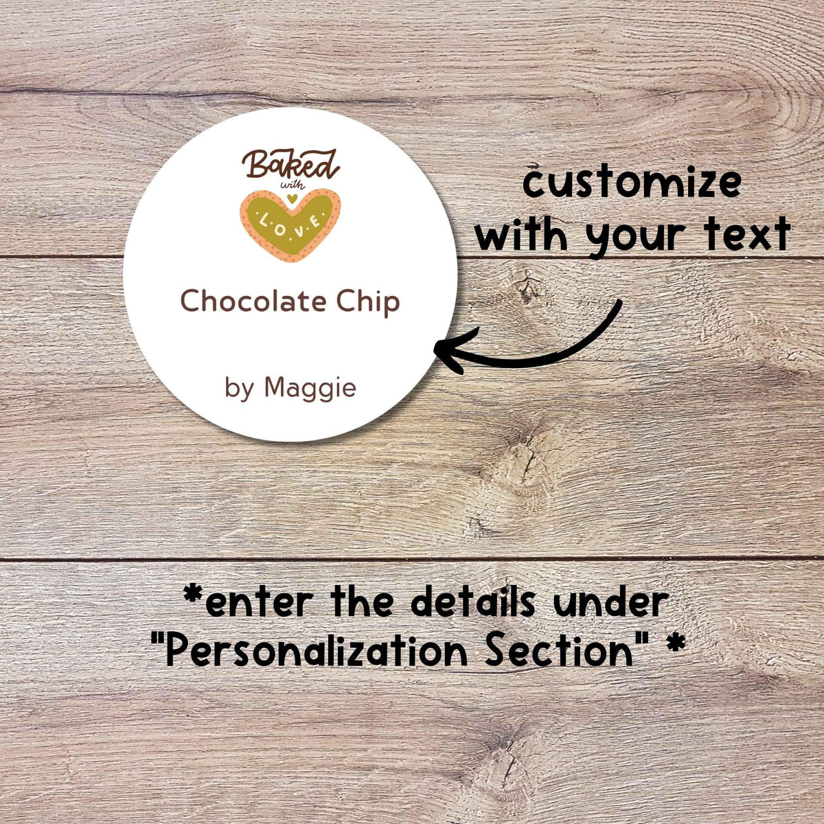 Personalized Baked with Love Stickers, Customized Baked Goods Small Business Bakery Packaging Labels
