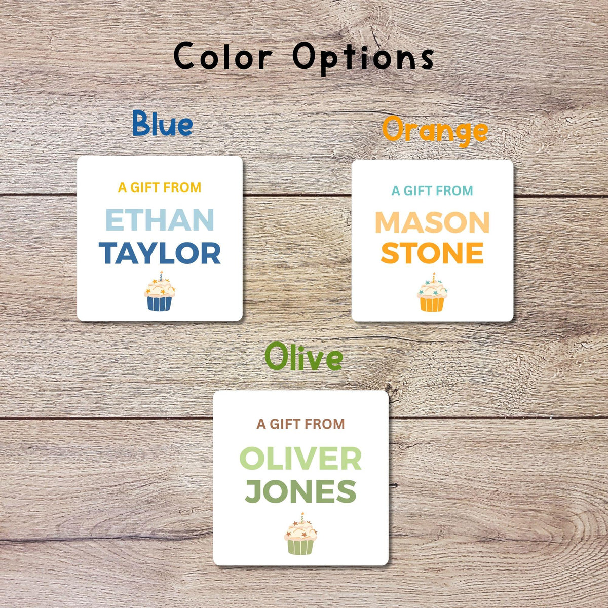 Personalized A Gift From with Cupcake Square Stickers, Custom Kids Birthday Party Favor Teacher Gift Bags Labels