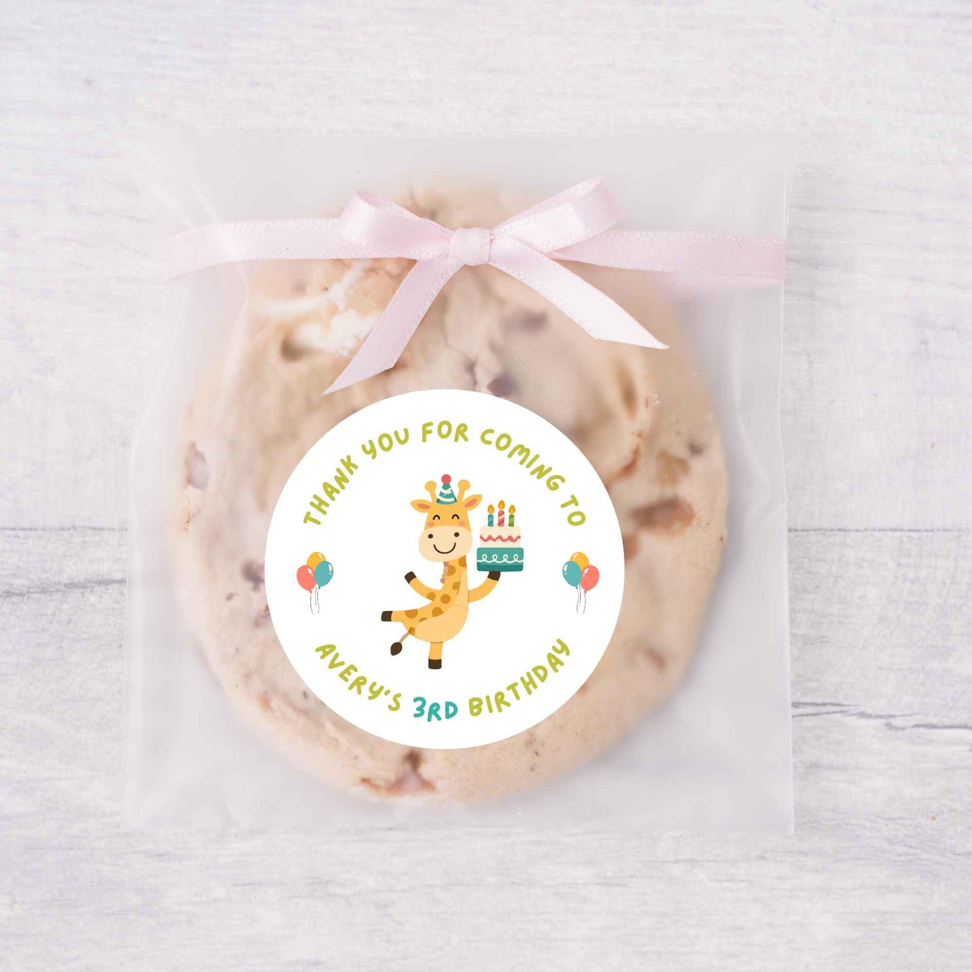 Personalized Giraffe Birthday Stickers, Custom Wild Safari Jungle Kids Thank You Party Favor Labels