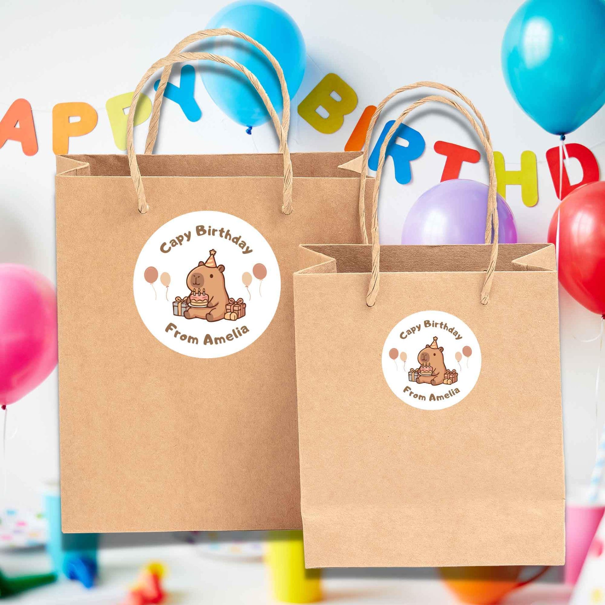 Personalized Capy Birthday Stickers, Custom Capybara Kids Thank You Party Favor Labels