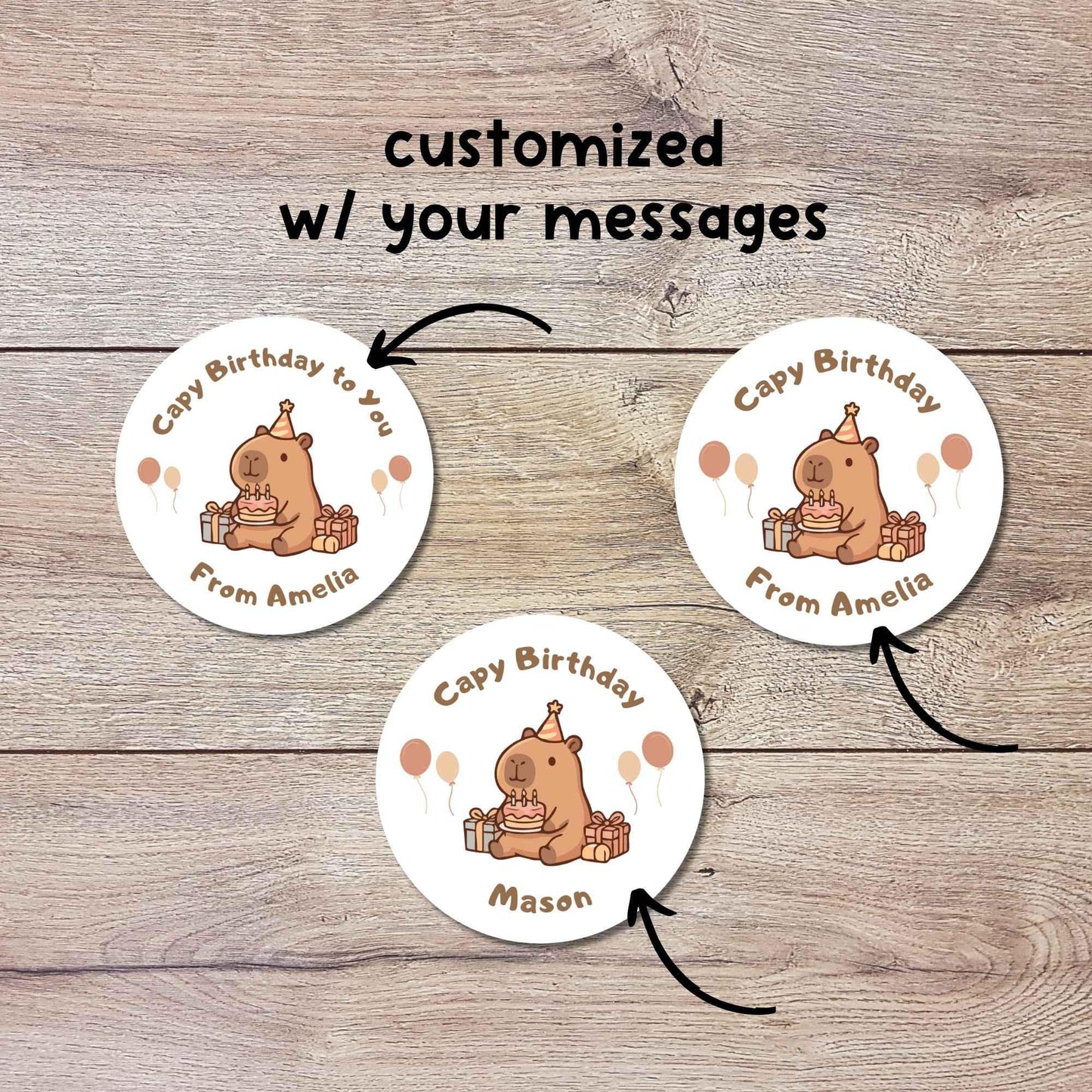 Personalized Capy Birthday Stickers, Custom Capybara Kids Thank You Party Favor Labels