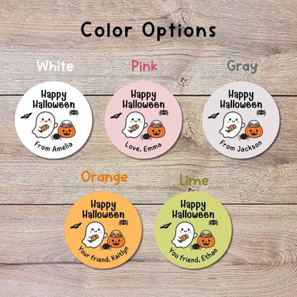 Ghost & Friends Personalized Happy Halloween Stickers, Custom Printed Kids Goody Bag Party School Event Labels