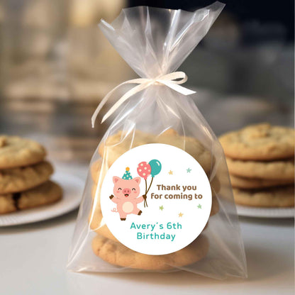 Personalized Pig Birthday Stickers, Custom Farm Animal Kids Thank You Party Favor Labels