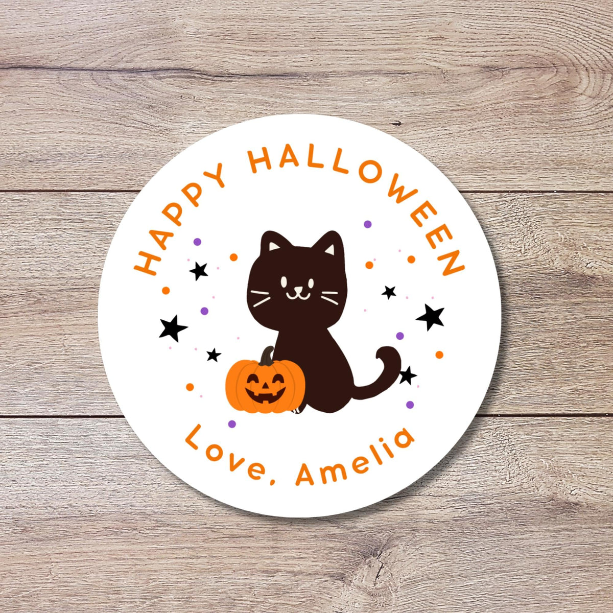 Personalized Cat and Pumpkin Halloween Stickers, Custom Kids School Party Favor Goody Bag Labels