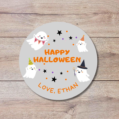 Personalized Festive Ghost Halloween Stickers, Custom Kids School Classroom Party Favor Gift Bag Labels
