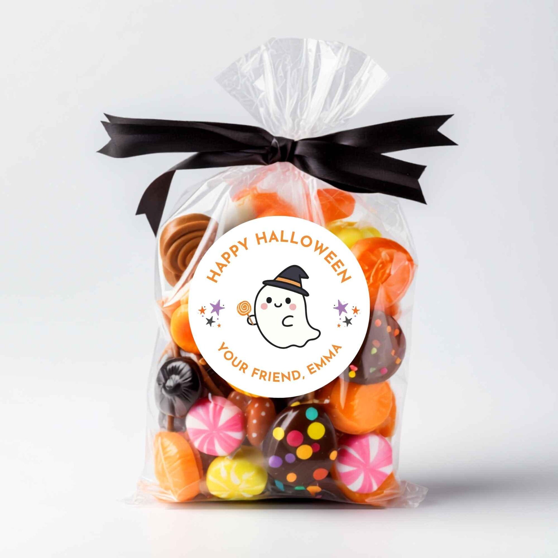 Personalized Ghost Witch Happy Halloween Stickers, Custom Kids School Classroom Party Favor Gift Bag Labels