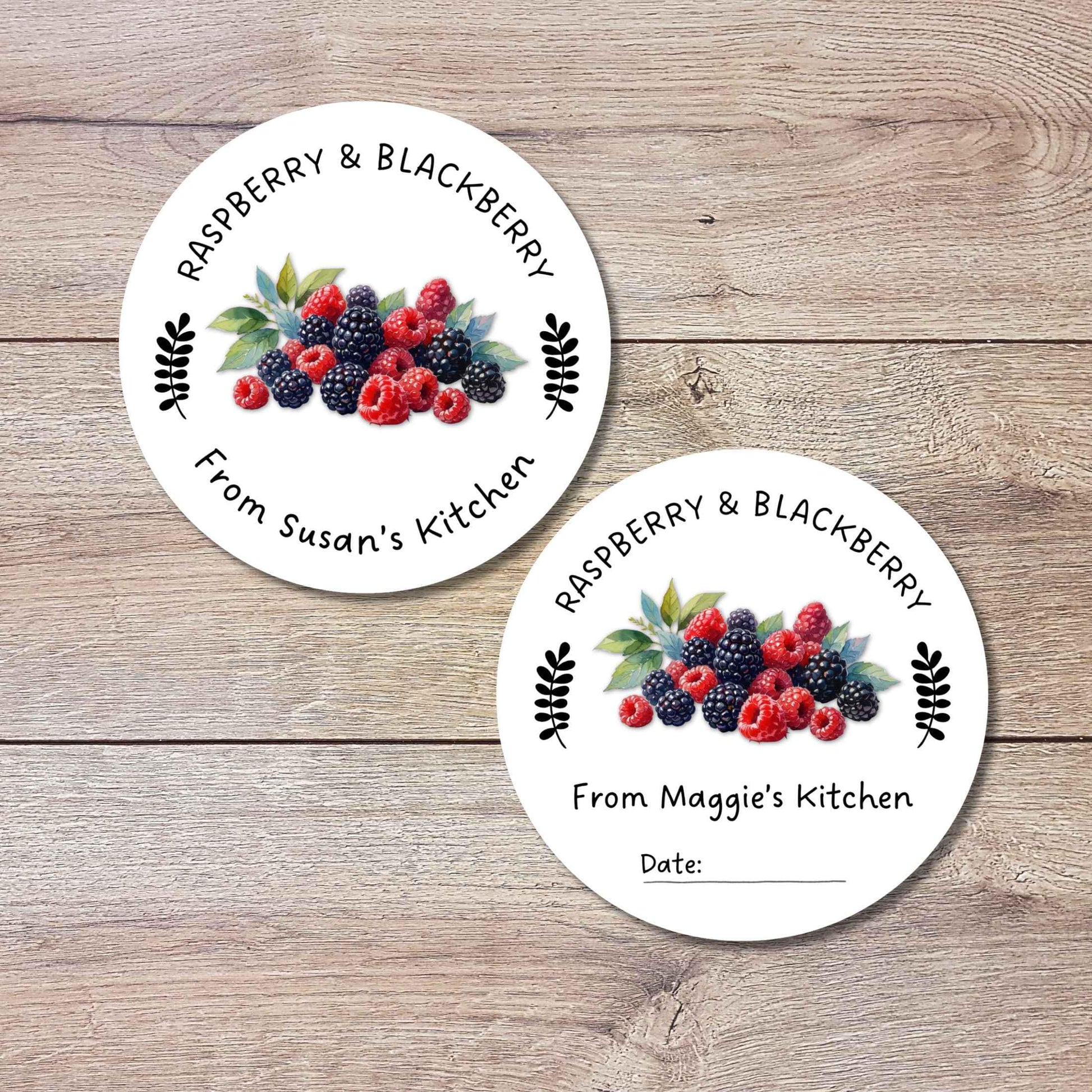 Personalized Raspberry Blackberry Jam Jelly Stickers, Custom Homemade Fruit Canning with Date Line Labels