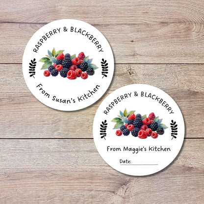Personalized Raspberry Blackberry Jam Jelly Stickers, Custom Homemade Fruit Canning with Date Line Labels