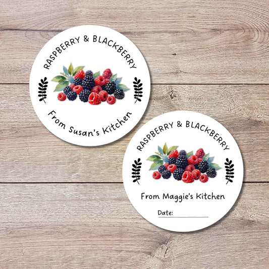 Personalized Raspberry Blackberry Jam Jelly Stickers, Custom Homemade Fruit Canning with Date Line Labels