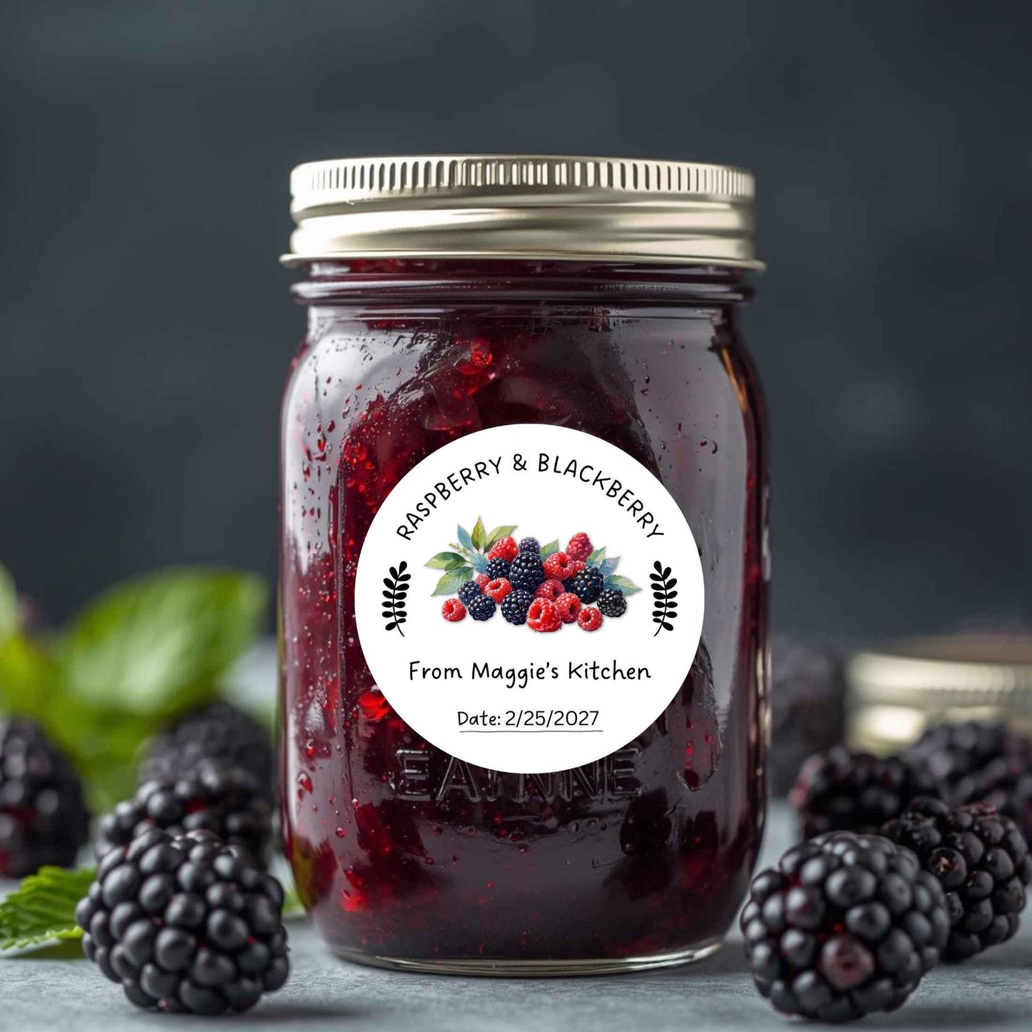 Personalized Raspberry Blackberry Jam Jelly Stickers, Custom Homemade Fruit Canning with Date Line Labels
