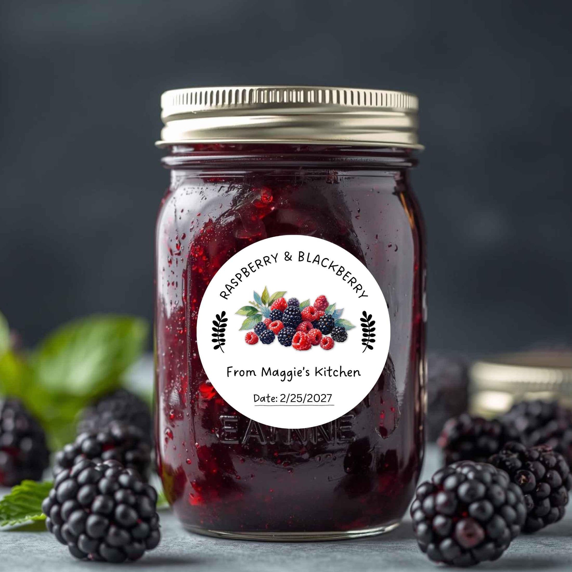 Personalized Raspberry Blackberry Jam Jelly Stickers, Custom Homemade Fruit Canning with Date Line Labels