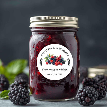 Personalized Raspberry Blackberry Jam Jelly Stickers, Custom Homemade Fruit Canning with Date Line Labels