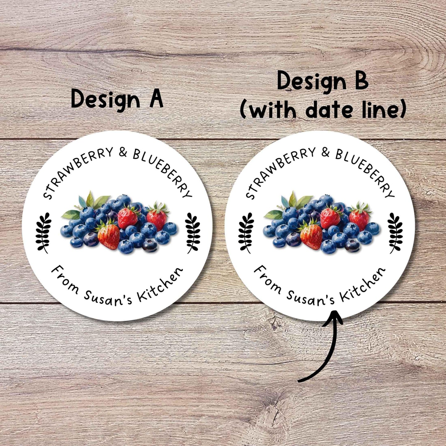 Personalized Strawberry Blueberry Jam Jelly Stickers, Custom Homemade Fruit Canning with Date Line Labels