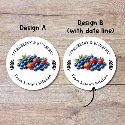 Personalized Strawberry Blueberry Jam Jelly Stickers, Custom Homemade Fruit Canning with Date Line Labels