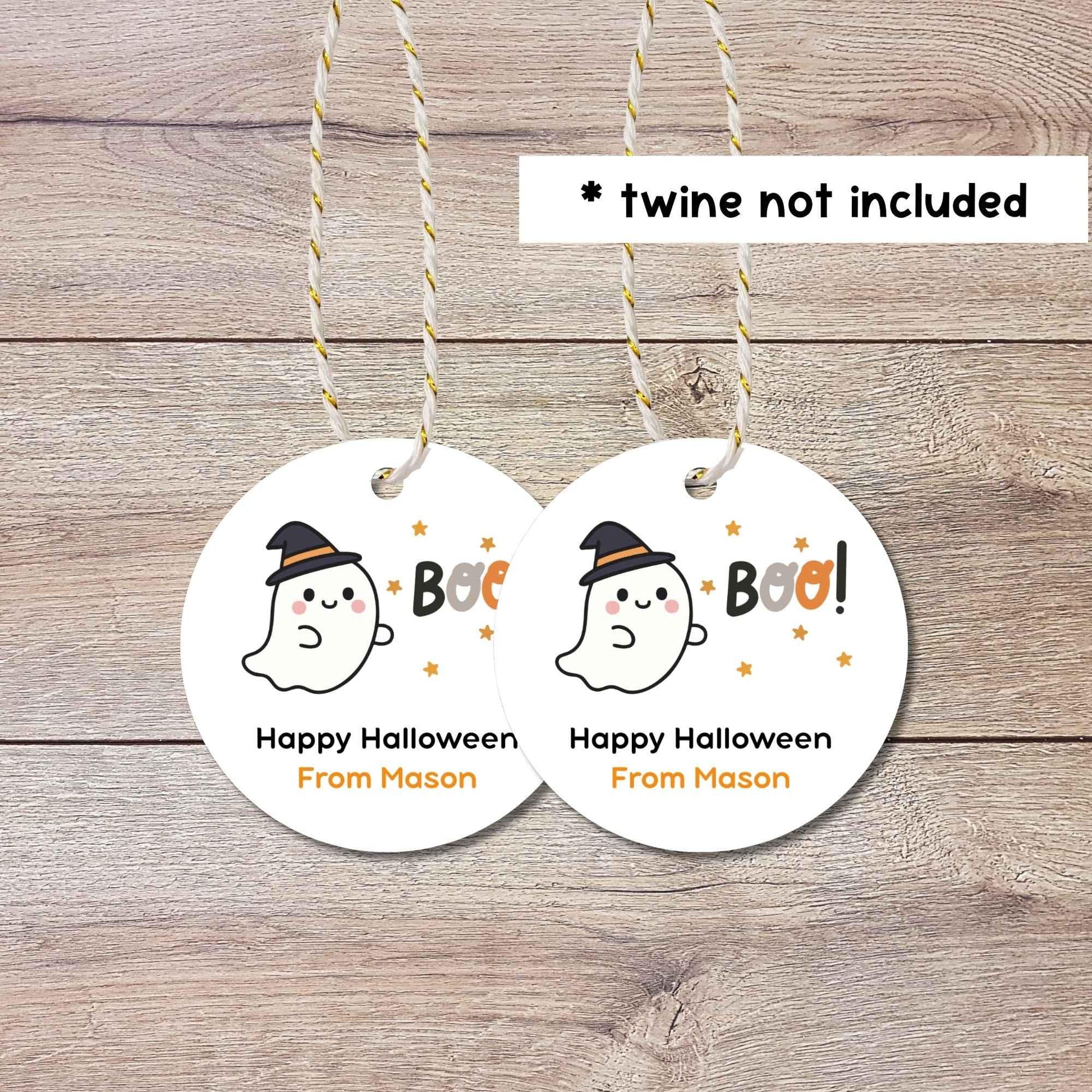 Personalized Boo Ghost Witch Happy Halloween Gift Tags, Custom Kids School Classroom Party Favor Gift Labels