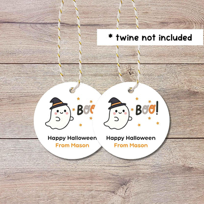 Personalized Boo Ghost Witch Happy Halloween Gift Tags, Custom Kids School Classroom Party Favor Gift Labels