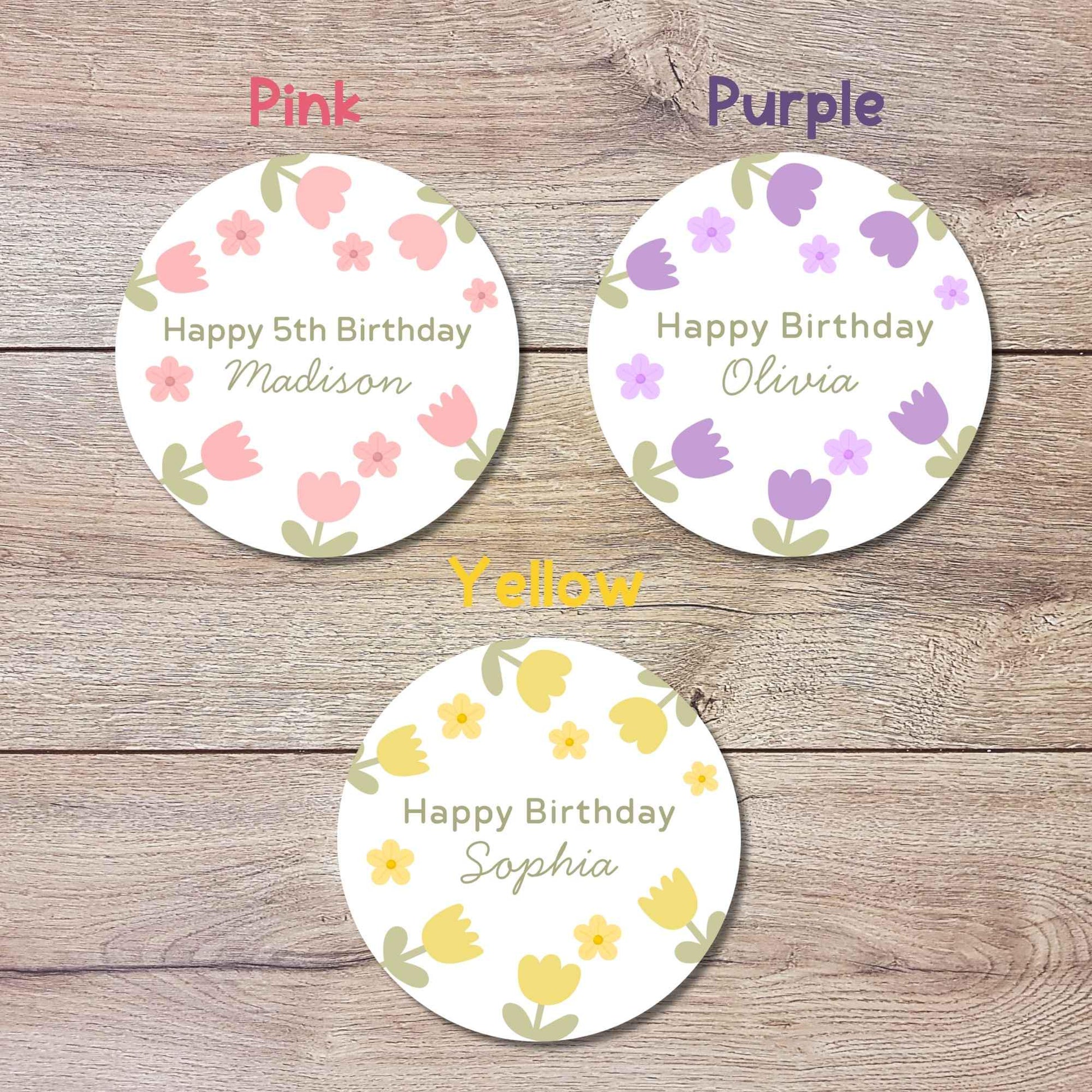 Personalized Tulip Flower Birthday Stickers, Custom Floral Any Events Thank You Party Favor Labels