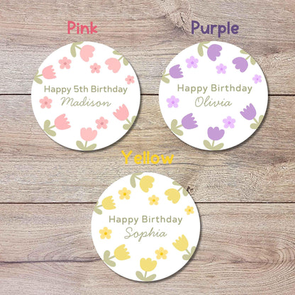 Personalized Tulip Flower Birthday Stickers, Custom Floral Any Events Thank You Party Favor Labels