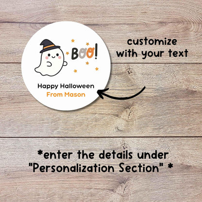 Personalized Boo Ghost Witch Happy Halloween Stickers, Custom Kids School Classroom Party Favor Gift Bag Labels