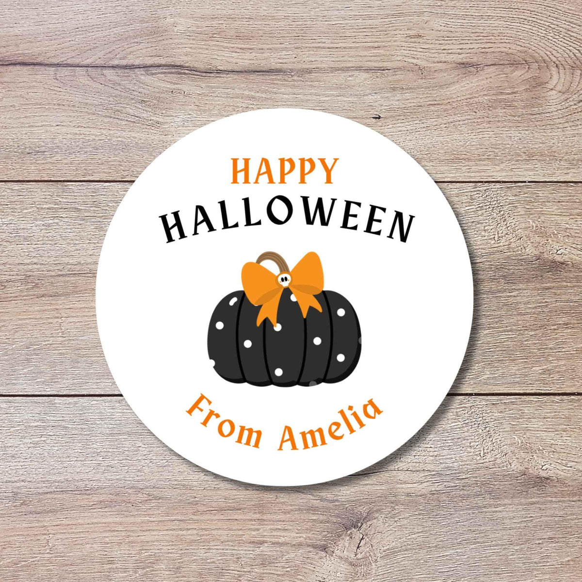 Personalized Polka Dots Pumpkin Happy Halloween Stickers, Custom Kids School Classroom Party Favor Gift Bag Labels