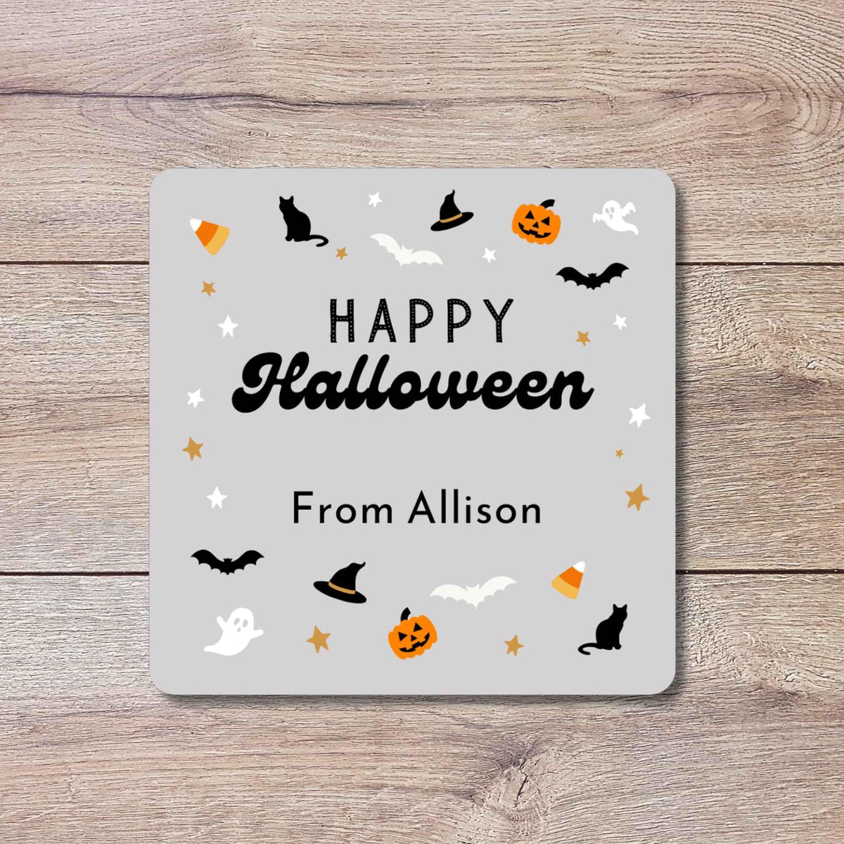 Personalized Happy Halloween Square Stickers, Custom Printed Labels for Kids’ Classroom Party Goody Bags, Trick or Treat Event