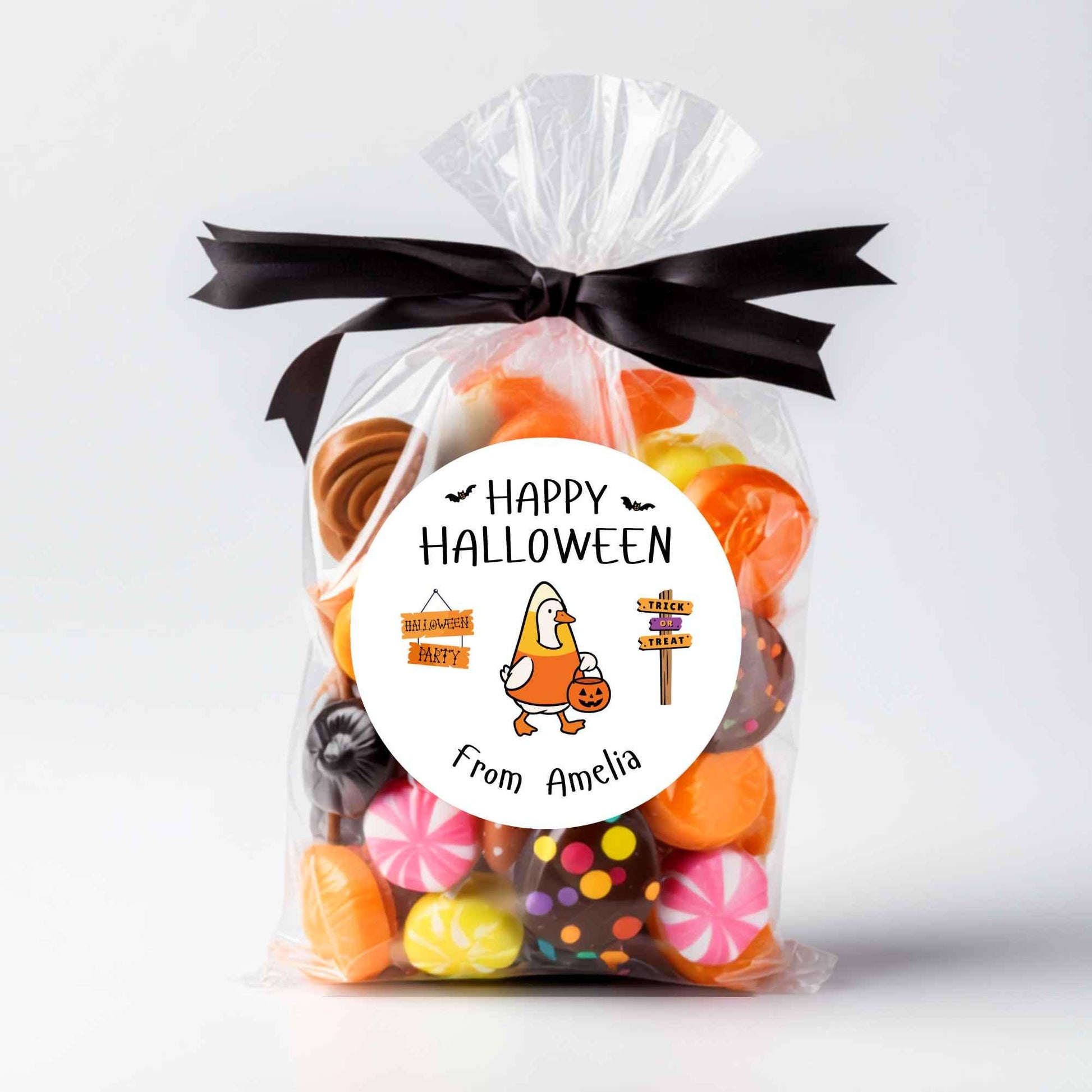 Personalized Halloween Goose in Candy Corn Costume Stickers, Custom Kids School Classroom Party Favor Gift Bag Labels