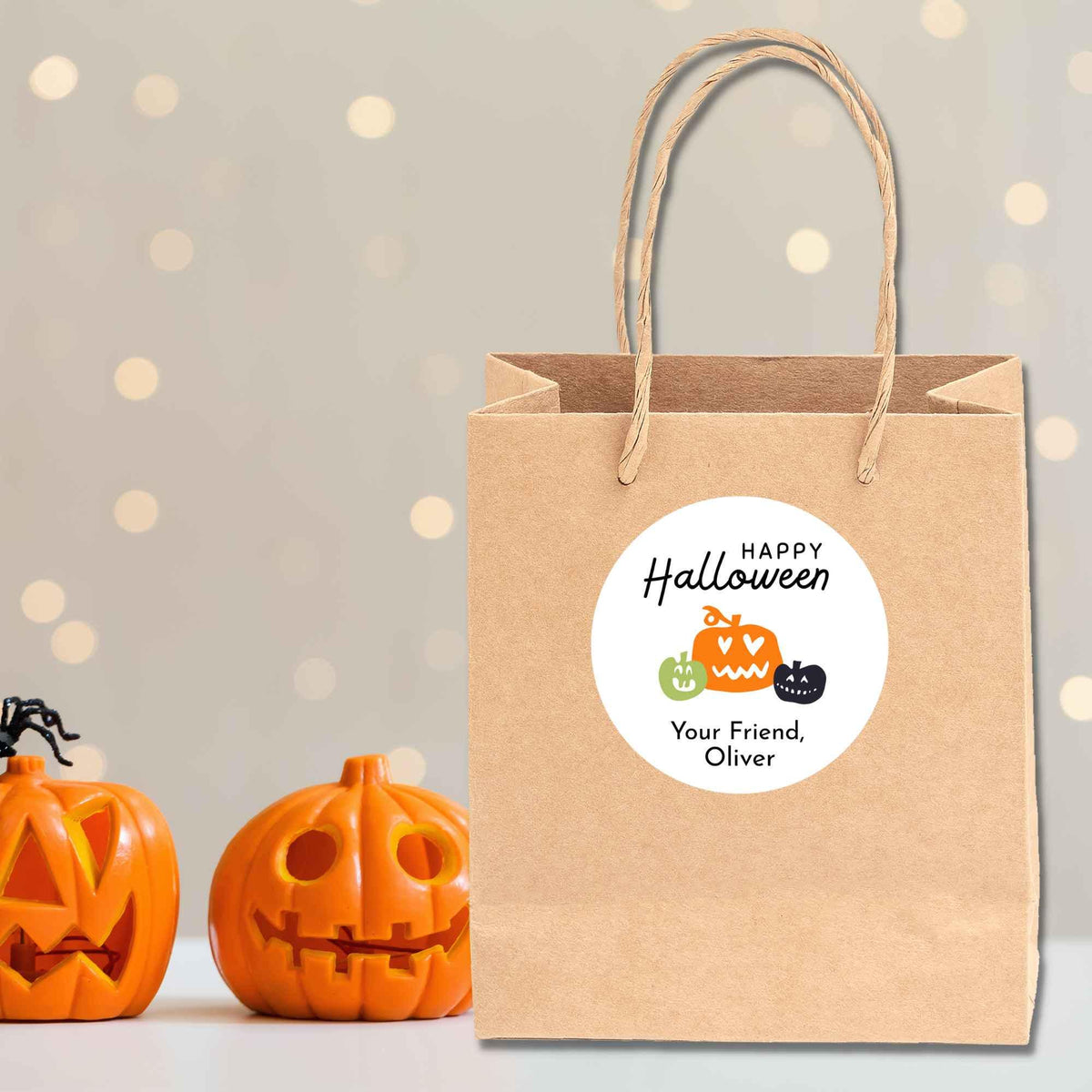 Personalized Silly Pumpkins Happy Halloween Stickers, Custom Kids School Classroom Party Favor Gift Bag Labels