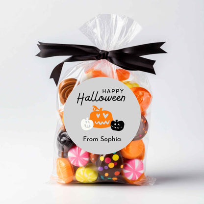 Personalized Silly Pumpkins Happy Halloween Stickers, Custom Kids School Classroom Party Favor Gift Bag Labels