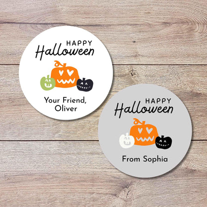 Personalized Silly Pumpkins Happy Halloween Stickers, Custom Kids School Classroom Party Favor Gift Bag Labels