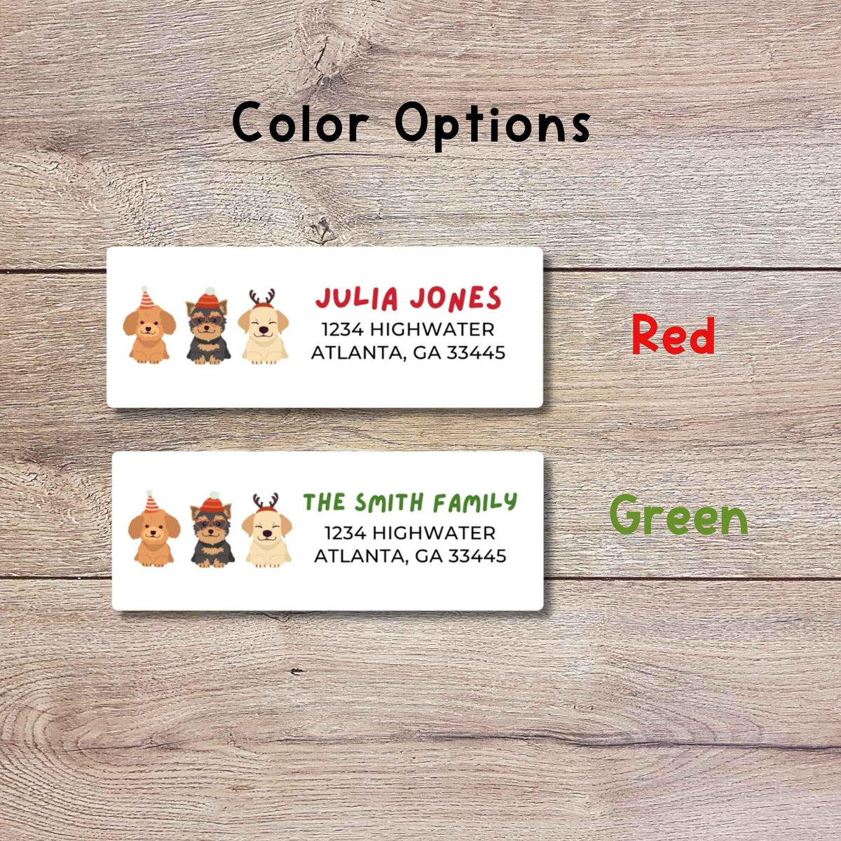 Custom Christmas Festive Dogs Return Address Stickers, Personalized Holiday Address Labels Printed