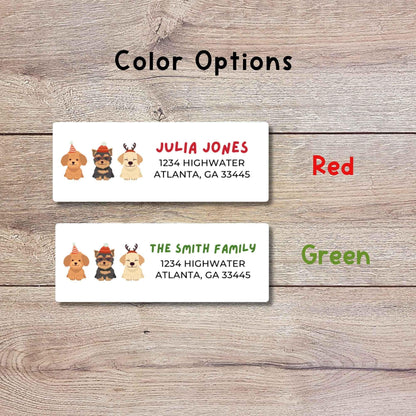 Custom Christmas Festive Dogs Return Address Stickers, Personalized Holiday Address Labels Printed