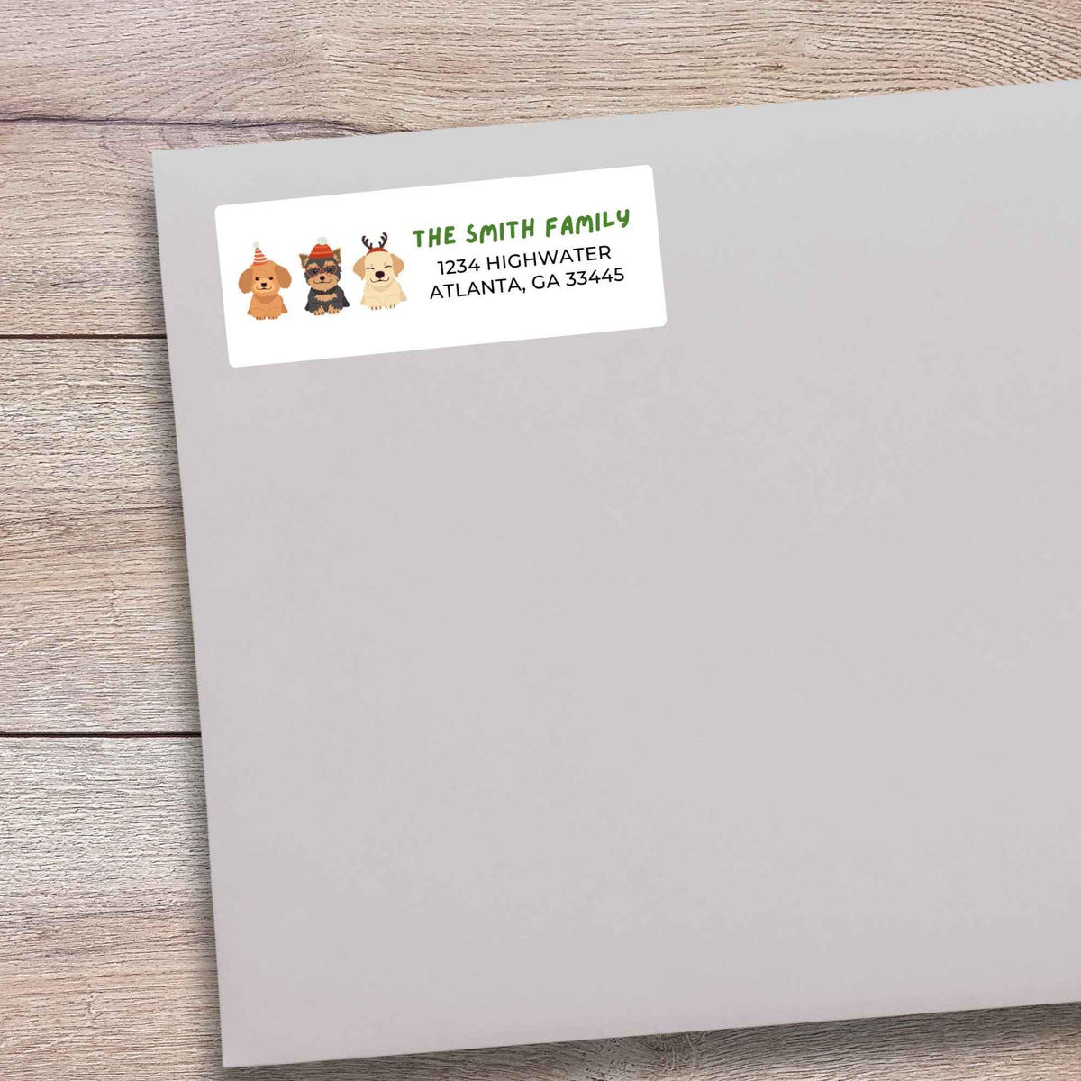 Custom Christmas Festive Dogs Return Address Stickers, Personalized Holiday Address Labels Printed
