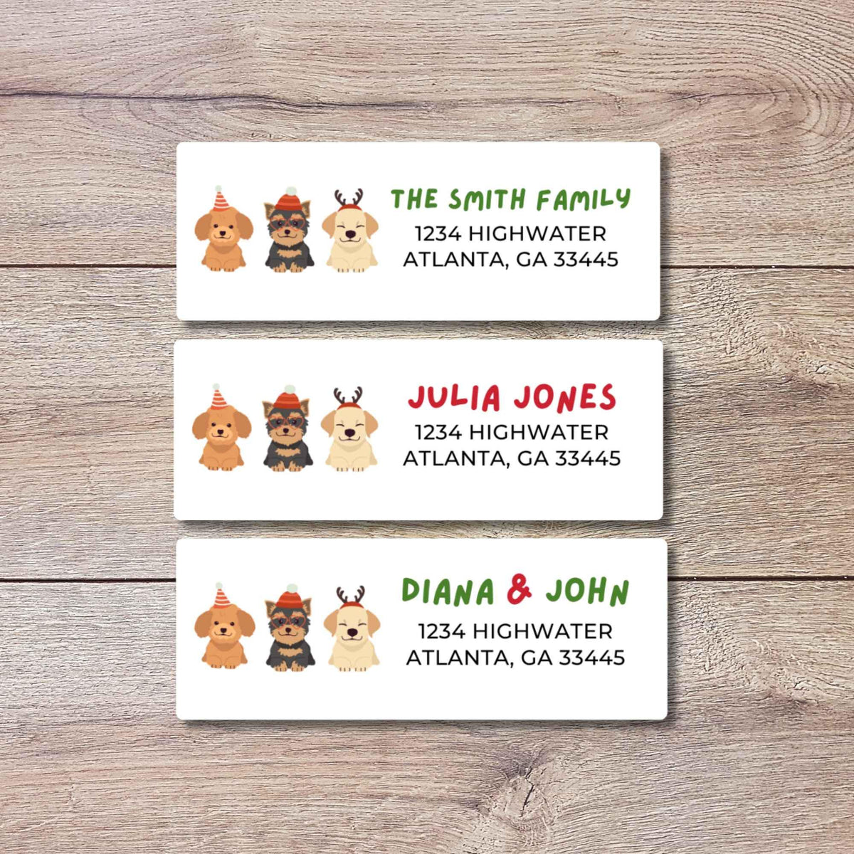 Custom Christmas Festive Dogs Return Address Stickers, Personalized Holiday Address Labels Printed