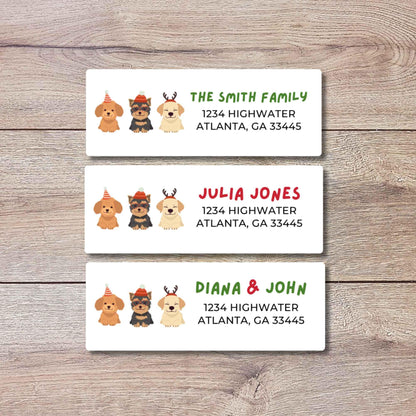 Custom Christmas Festive Dogs Return Address Stickers, Personalized Holiday Address Labels Printed