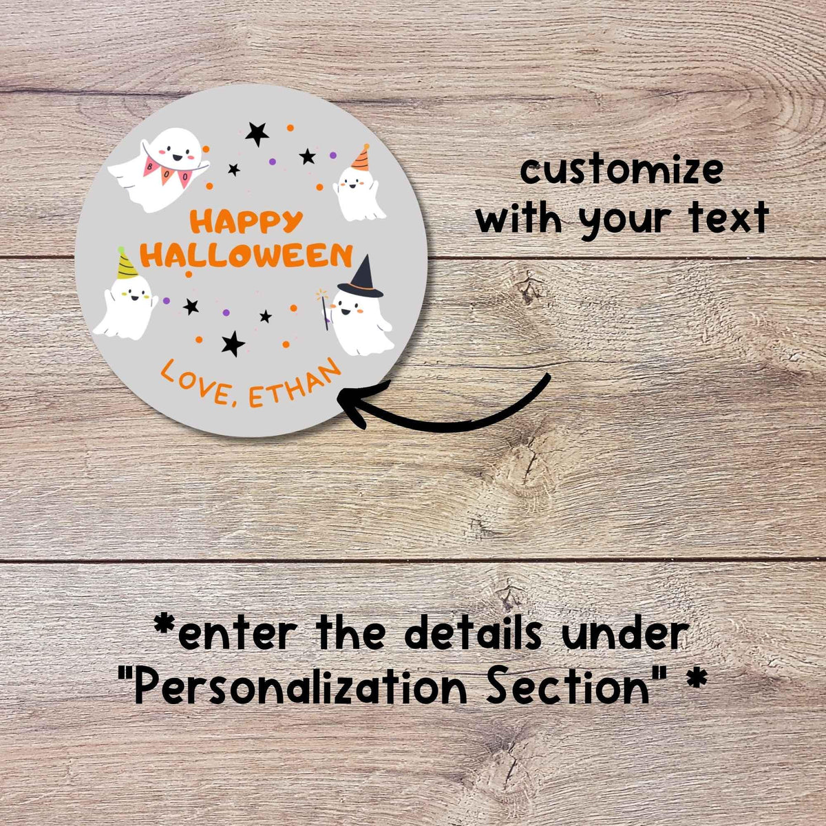 Personalized Festive Ghost Halloween Stickers, Custom Kids School Classroom Party Favor Gift Bag Labels