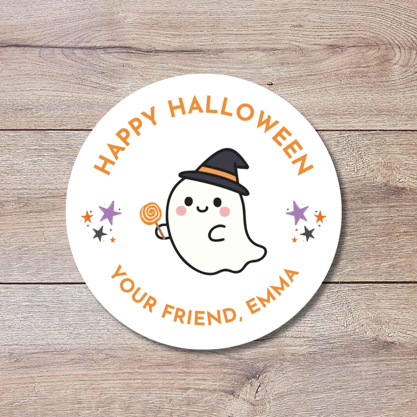 Personalized Ghost Witch Happy Halloween Stickers, Custom Kids School Classroom Party Favor Gift Bag Labels